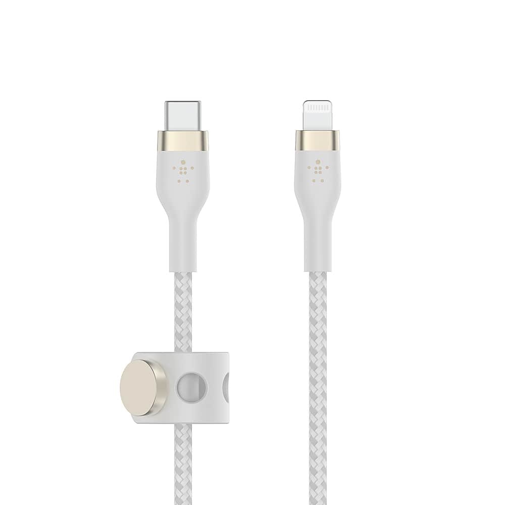 Belkin - BOOST↑CHARGE Pro Flex Braided Silicone USB-C to Lightning Cable 6.6FT, MFi-Certified Charging Cable with Cable Clip - White