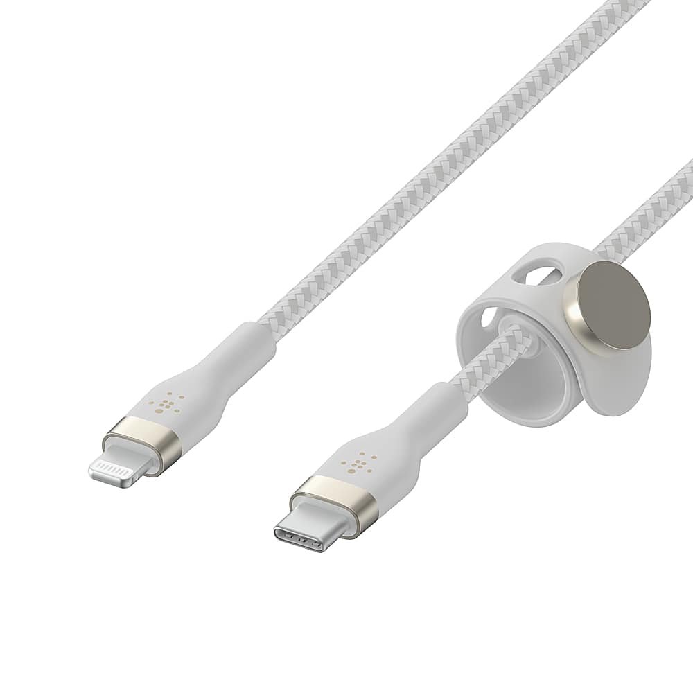 Belkin - BOOST↑CHARGE Pro Flex Braided Silicone USB-C to Lightning Cable 6.6FT, MFi-Certified Charging Cable with Cable Clip - White